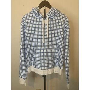 Champion Hoodie Mens Medium Blue White Grid Pattern Pullover Sweatshirt W5671